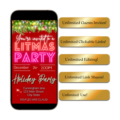 Editable Christmas Video Invitation | Animated Litmas Digital Evite | Editable Canva Invite Template