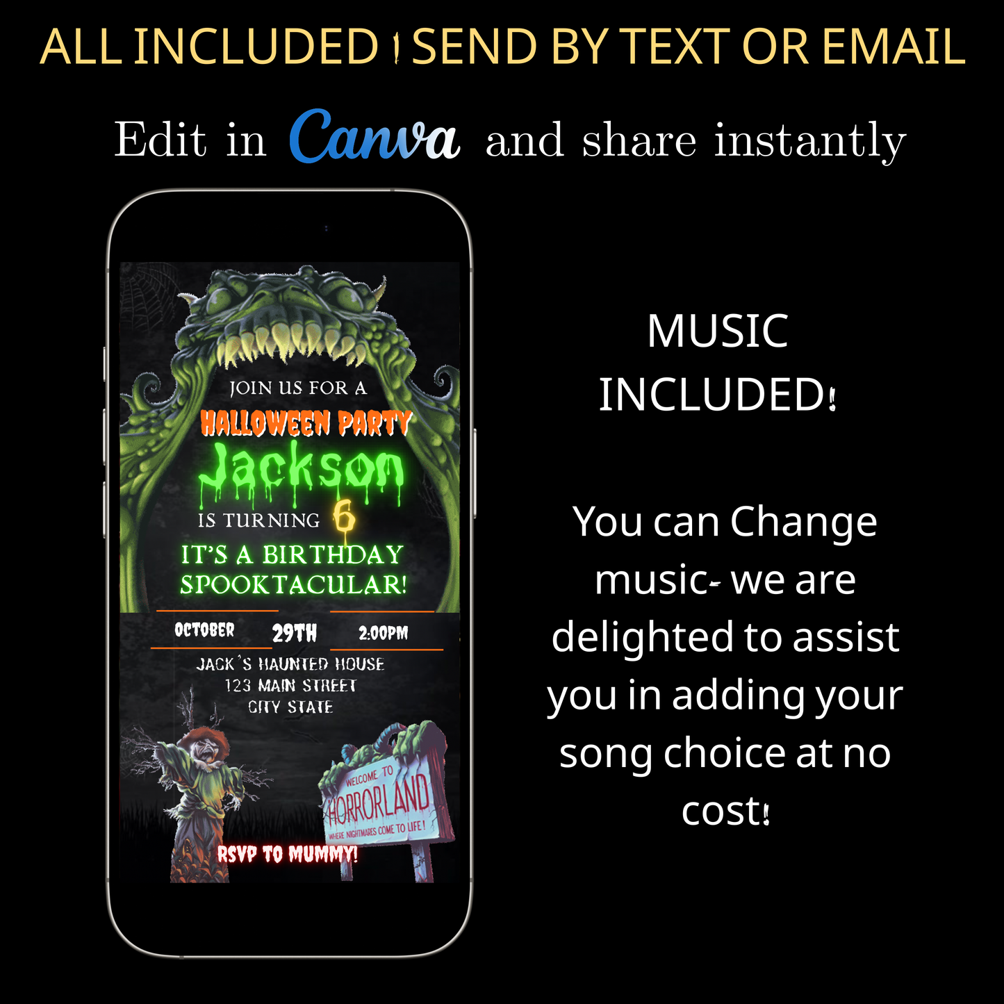 Halloween Video Invitation | Animated Halloween Digital Evite | Editable Canva Invite Template