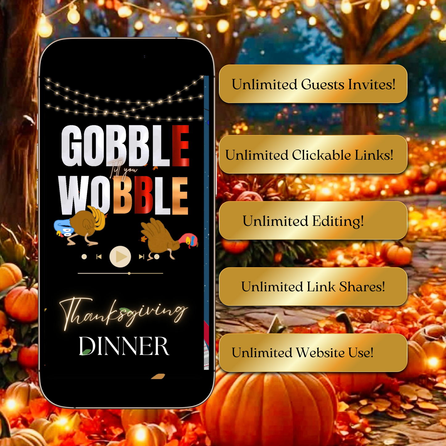 Thanksgiving Invitation Website with RSVP tracking, Animated Friendsgiving Dinner Invite Website Template