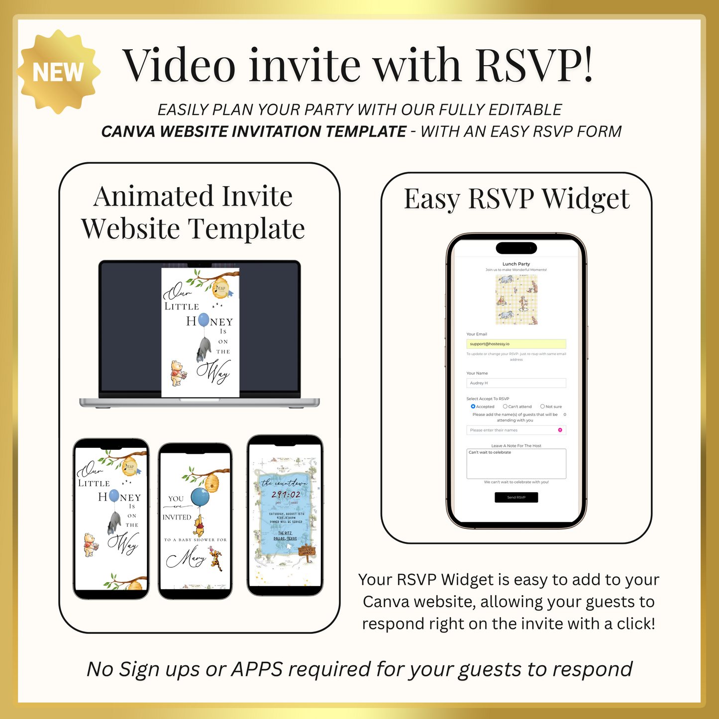 Winnie the Pooh Baby Shower Invite Website with RSVP