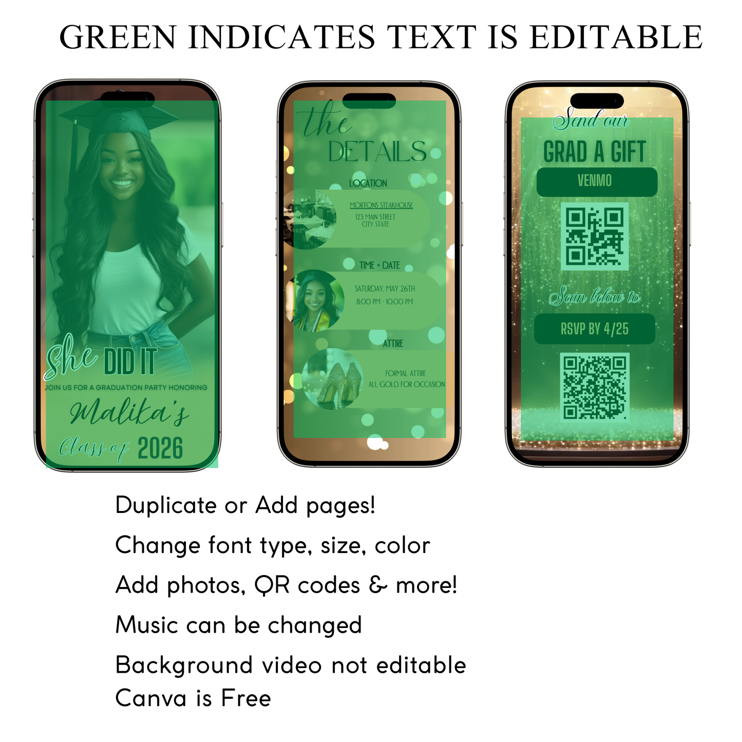 Gold Graduation Party Video Invitation | Digital Graduation Announcement Invite | Editable Canva Evite Template