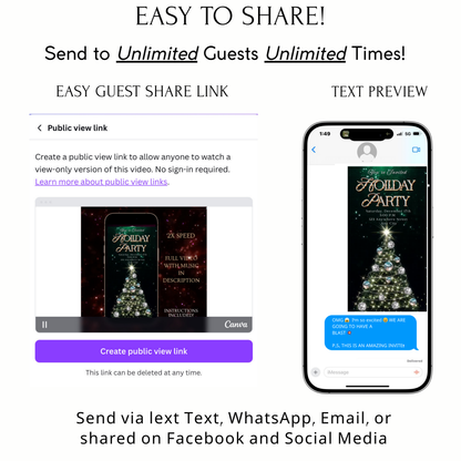 Holiday Party Video Invitation | Editable Canva Christmas Evite with Music