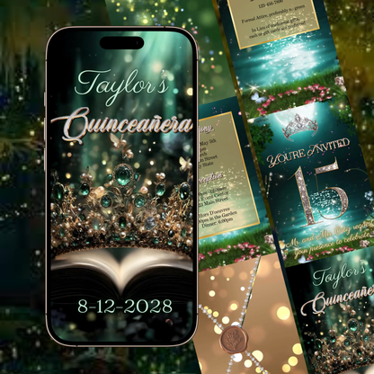 Enchanted Forest Quinceanera Video Invitation Princess and the frog Animated Invite Editable Canva Template Invite