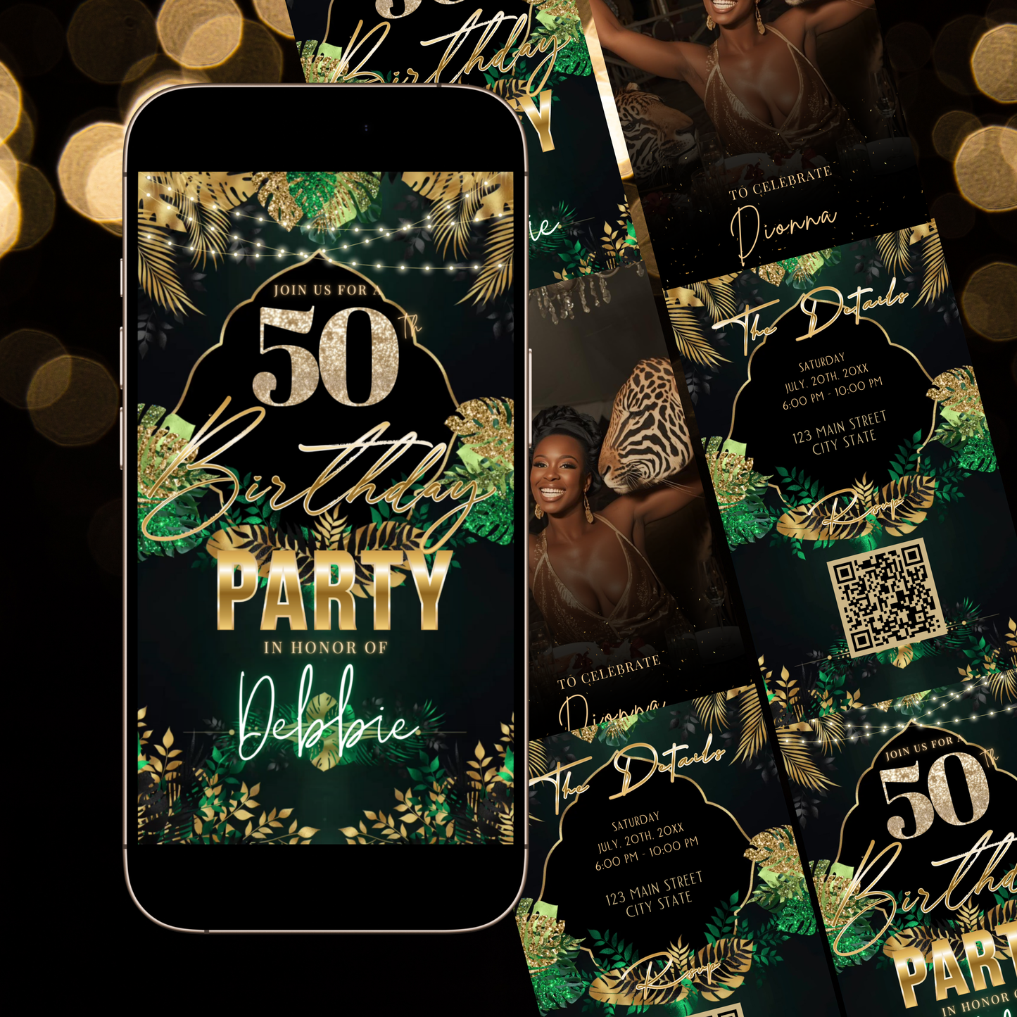 50th Birthday Video Invitation | Digital 50th Safari Leopard Glam Birthday Invite | Editable Canva Party Template
