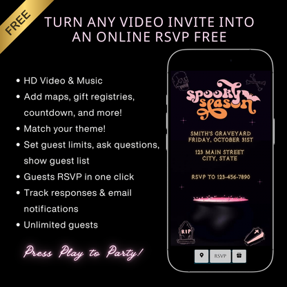 Halloween Video Invitation | Animated Pink Spooky Digital Evite | Editable Canva Invite Template