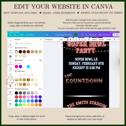 Super Bowl LX Video Invitation and RSVP Website | Game Day Party Invite | Digital Football Invite | Editable Online Template