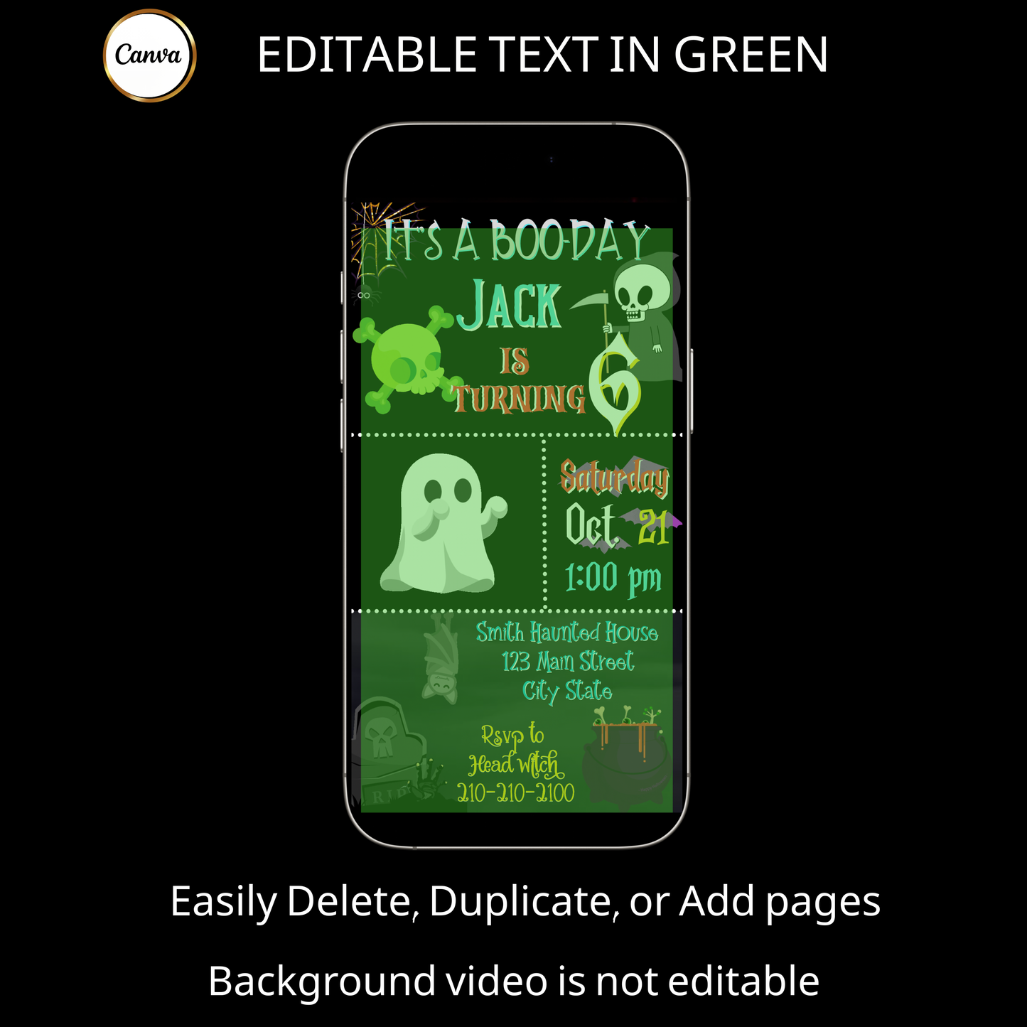 Halloween Video Invitation | Animated Halloween Digital Evite | Editable Canva Invite Template