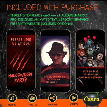 Halloween-Videoeinladung | Animierte digitale Halloween-Einladung | Bearbeitbare Canva-Einladungsvorlage