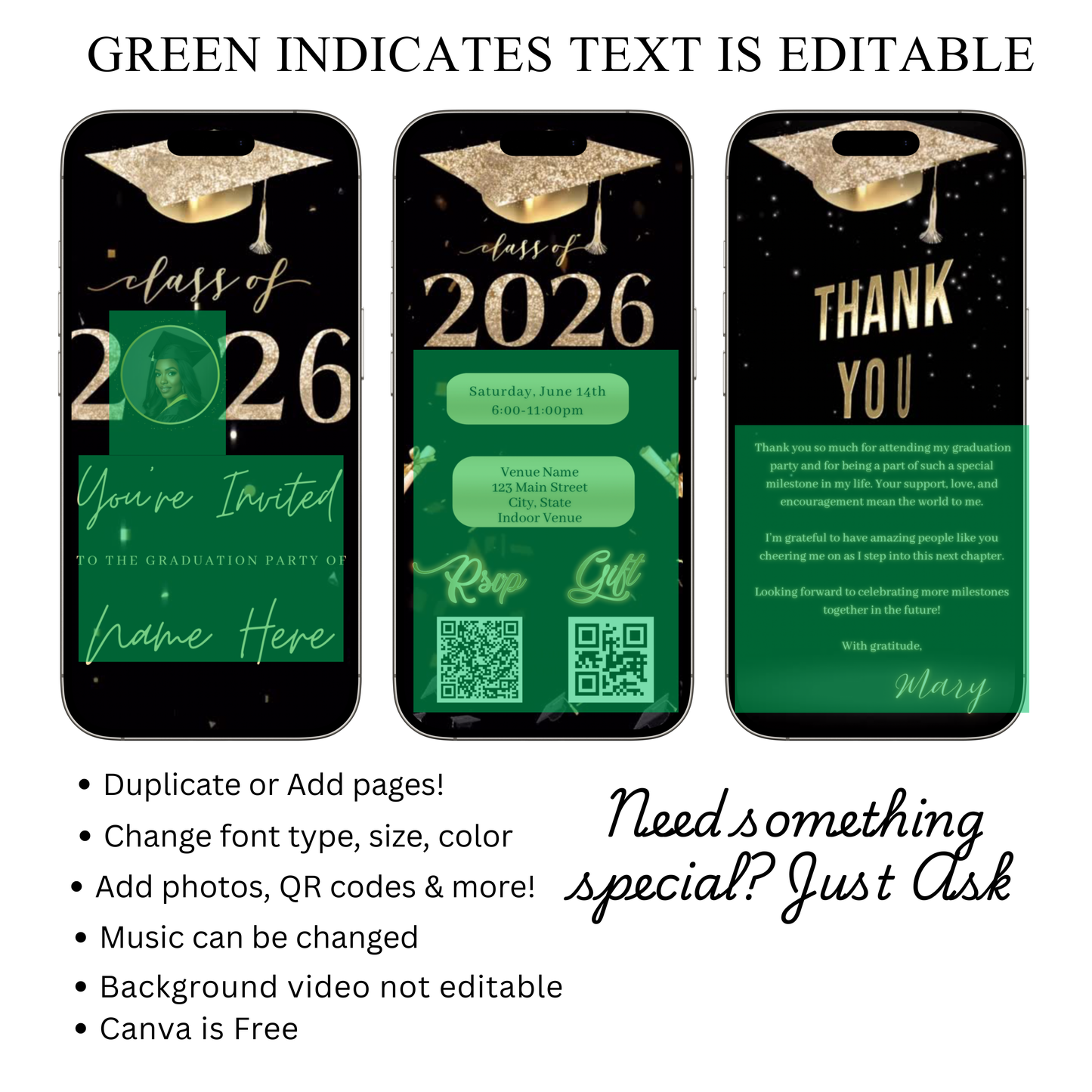 2026 Graduation Party Video Invitation | Digital Graduation Invite | Editable Online Canva Template