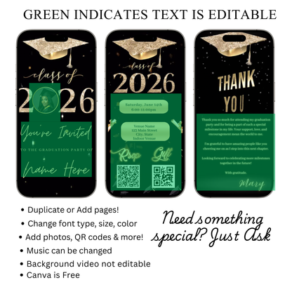 2026 Graduation Party Video Invitation | Digital Graduation Invite | Editable Online Canva Template