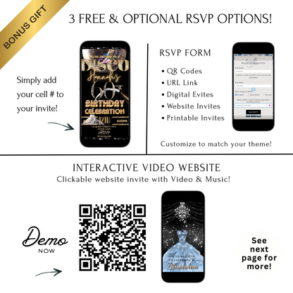 Disco 60th Birthday Party Video Invitation | Champagne Disco Theme Digital Evite | Editable Canva Template