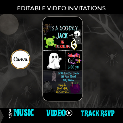 Halloween Video Invitation | Animated Halloween Digital Evite | Editable Canva Invite Template