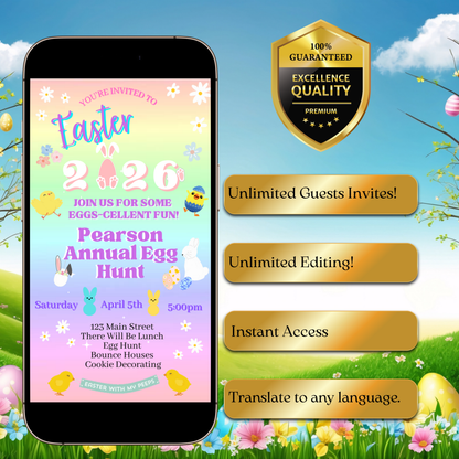 Editable Easter Video Invitation, Party with my Peeps Animated Invite, Digital Canva Template