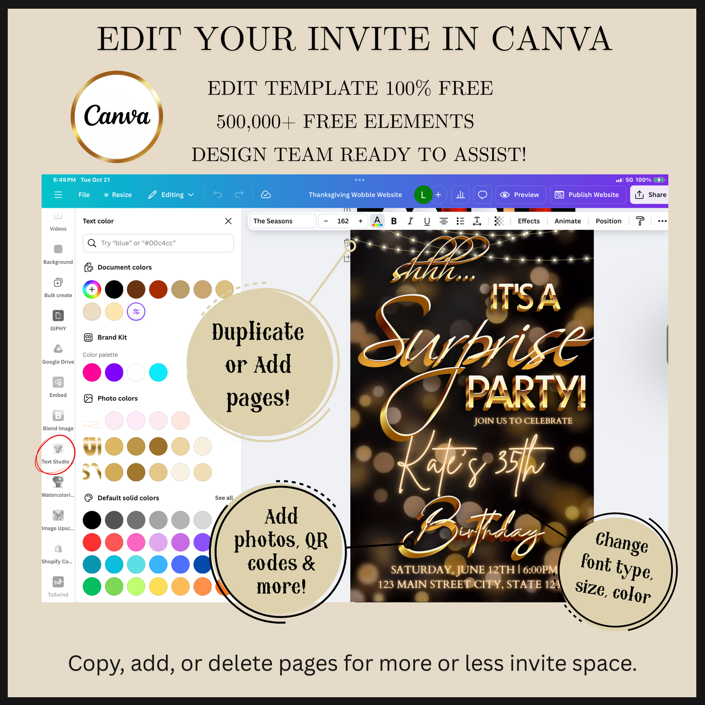 Surprise Birthday Video Invitation | Animated Gold Bokeh Digital Evite | Editable Canva Invite Template
