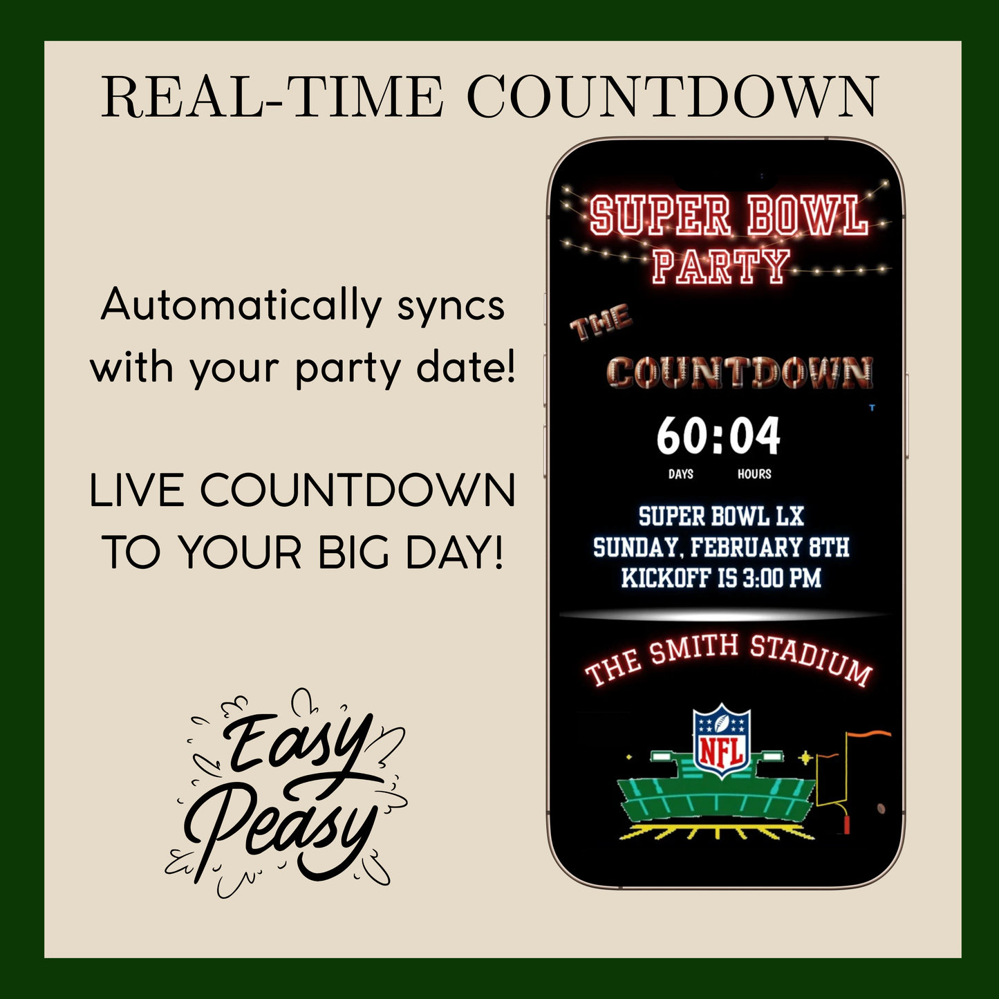 Super Bowl LX Video Invitation and RSVP Website | Game Day Party Invite | Digital Football Invite Template