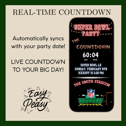 Super Bowl LX Video Invitation and RSVP Website | Game Day Party Invite | Digital Football Invite Template