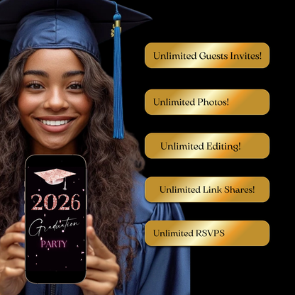 2026 Graduation Video Invitation | Pink Animated Graduation Invite | Editable Canva Template