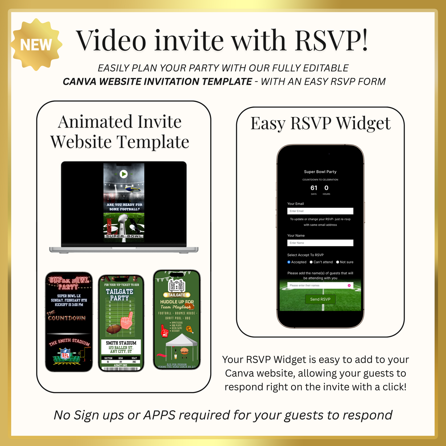 Super Bowl LX Video Invitation and RSVP Website | Game Day Party Invite | Digital Football Invite Template