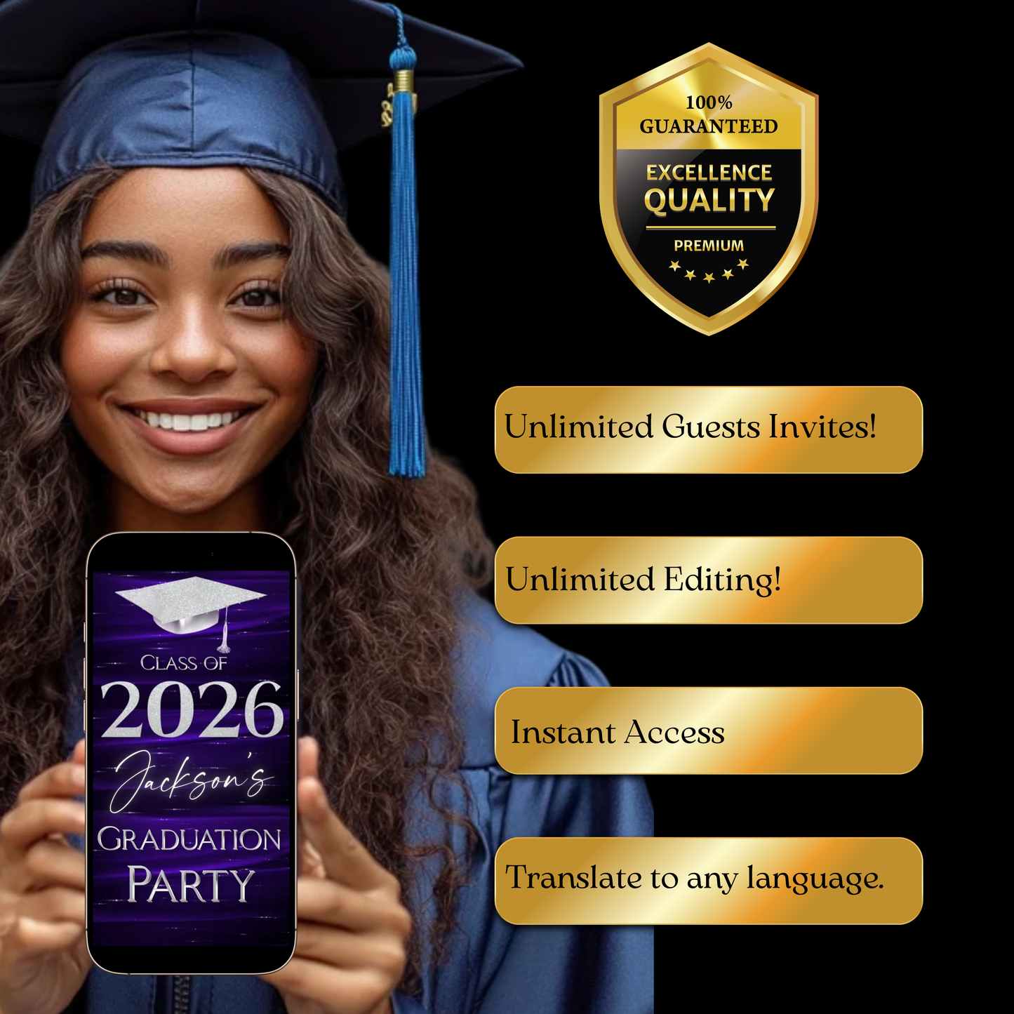 Graduation Party Video Invitation | Class of 2026 Purple and Silver Invite for Him | Editable Online RSVP Evite Canva Template