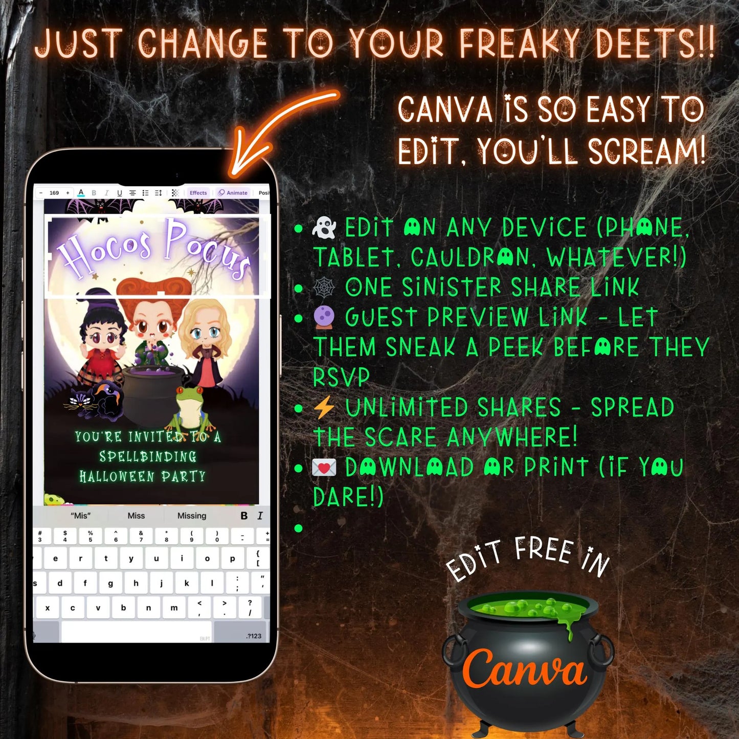 Halloween-Videoeinladung | Animierte digitale Halloween-Einladung | Bearbeitbare Canva-Einladungsvorlage