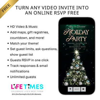 Holiday Party Video Invitation | Editable Canva Christmas Evite with Music