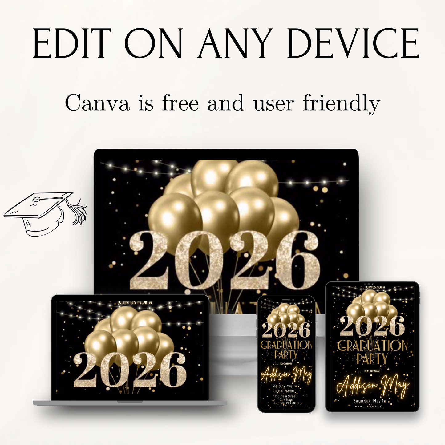 Graduation Party Video Invitation | Black and Gold Graduation RSVP Invite | Editable Online RSVP Evite Canva Template