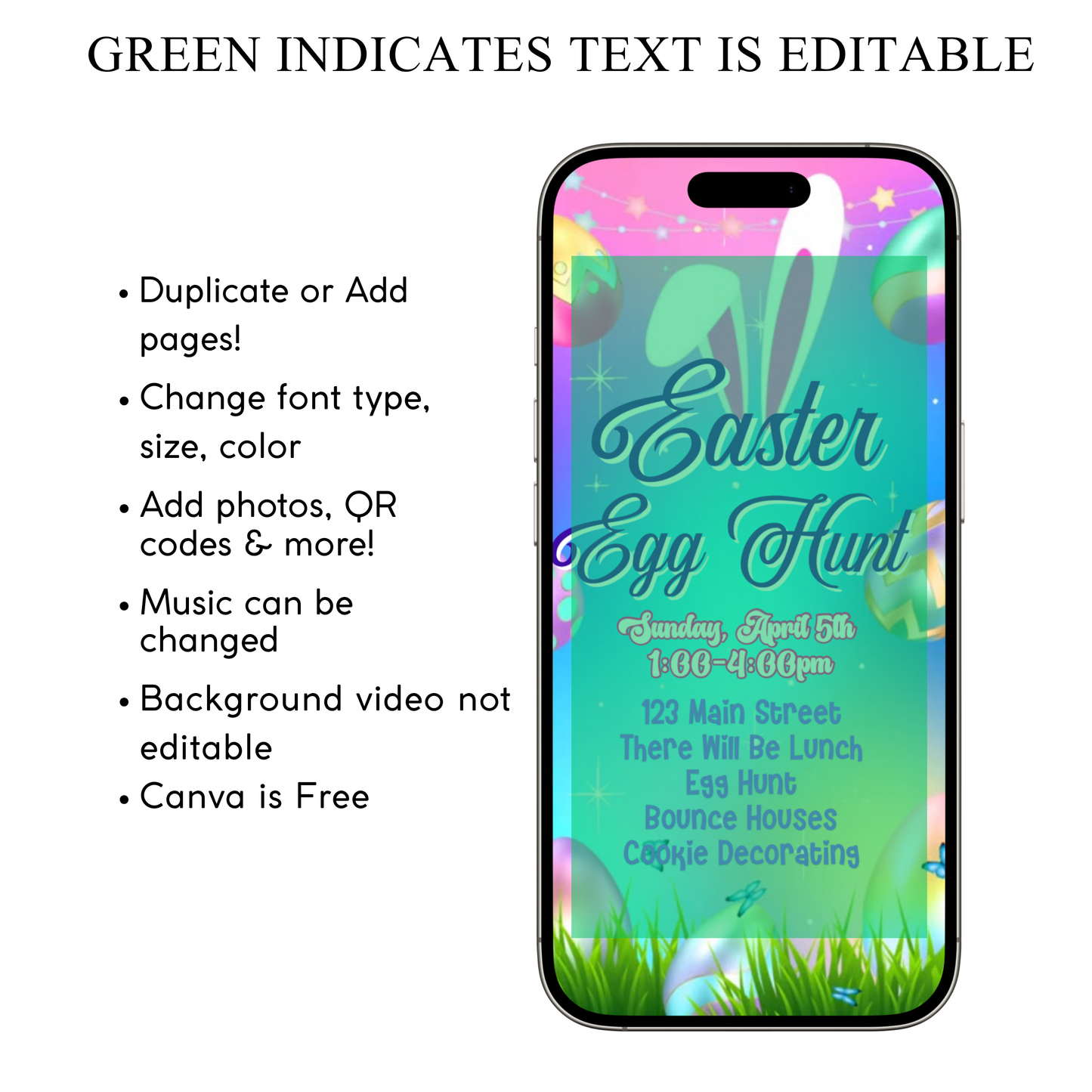 Easter Video Invitation, Easter Egg Hunt Animated Invite, Digital Canva Template