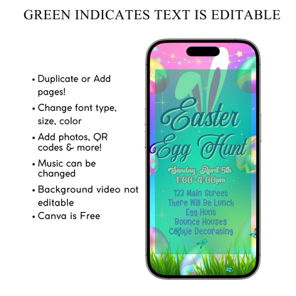 Easter Video Invitation, Easter Egg Hunt Animated Invite, Digital Canva Template