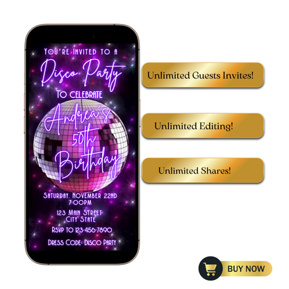 Editable Disco Party Video Invitation | 70s Retro Party Invite | Editable Canva Template Template