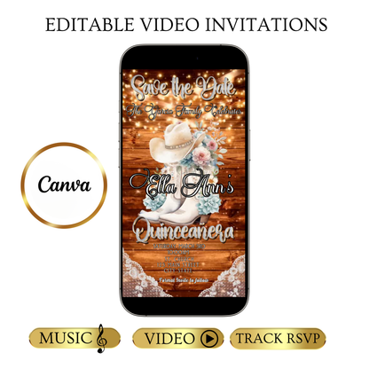 Quinceanera Video Editable Invitation | Animated Mis Quince Invite | Editable Sweet 15 Template