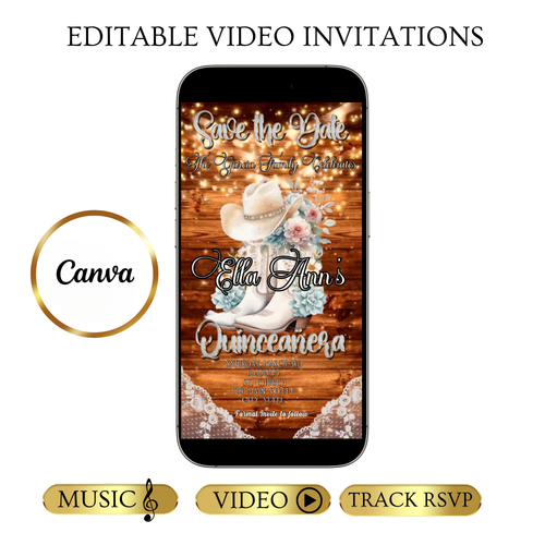 Quinceanera Video Editable Invitation | Animated Mis Quince Invite | Editable Sweet 15 Template