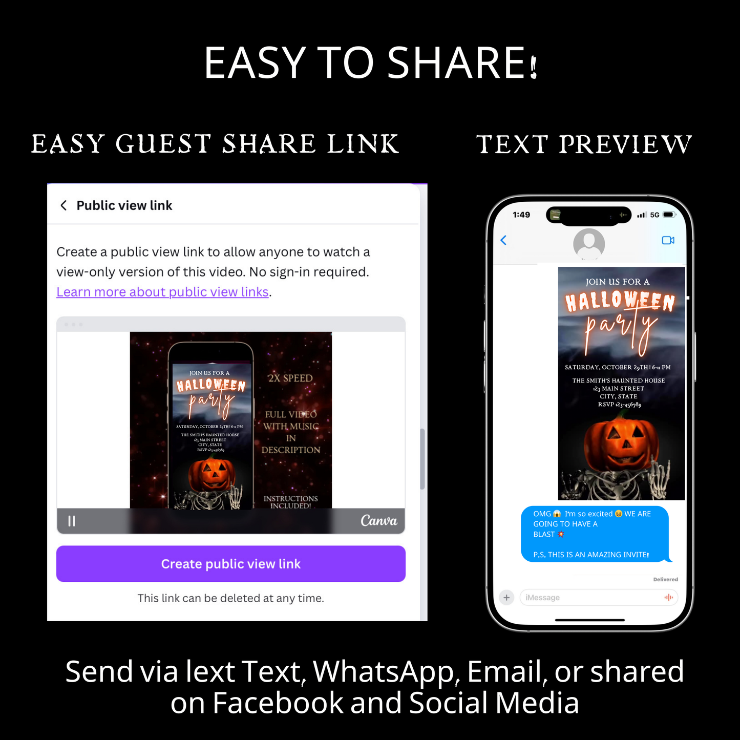 Halloween Video Invitation | Animated Halloween Digital Evite | Editable Canva Invite Template