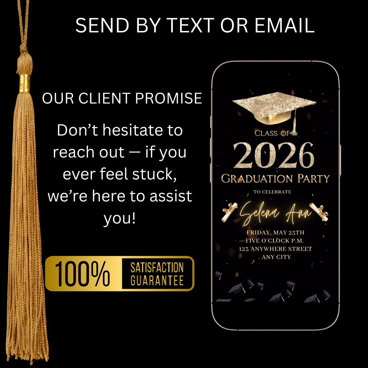 Graduation Party Video Invitation | Digital Gold Graduate Invite | Editable Canva Template