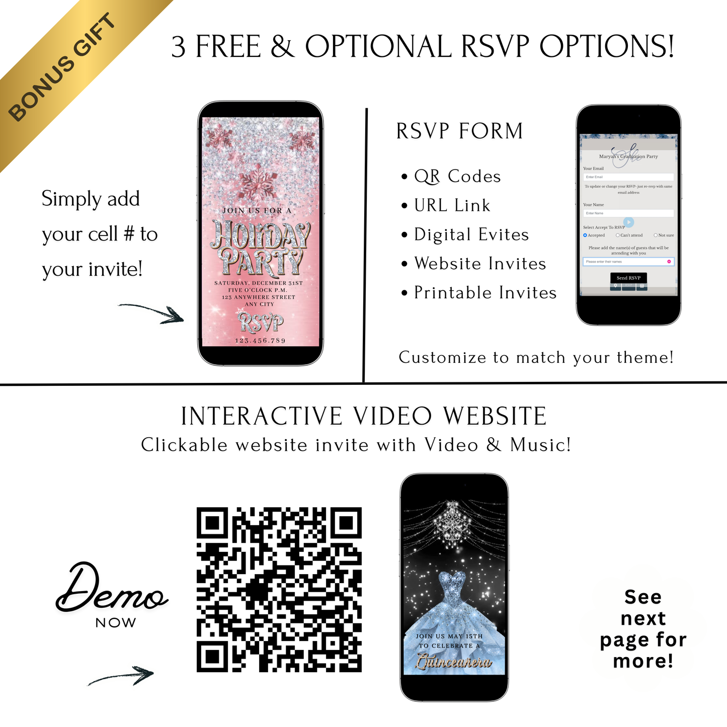 Christmas Party Video Invitation | Animated Pink Holiday Party Digital Evite | Editable Canva Invite Template