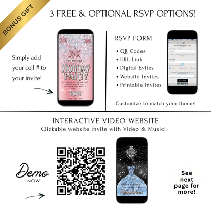 Christmas Party Video Invitation | Animated Pink Holiday Party Digital Evite | Editable Canva Invite Template