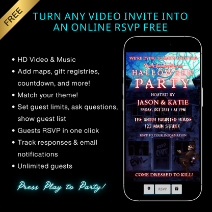 Halloween-Videoeinladung, animierte Halloween-Einladung für März, bearbeitbare mobile Halloween-Party-Einladung