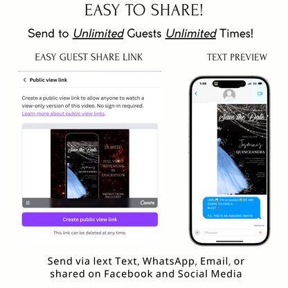 Baby Blue Quinceanera Video Invite | Sweet 15 16 Quince RSVP Tracker | Editable Canva Evite Template