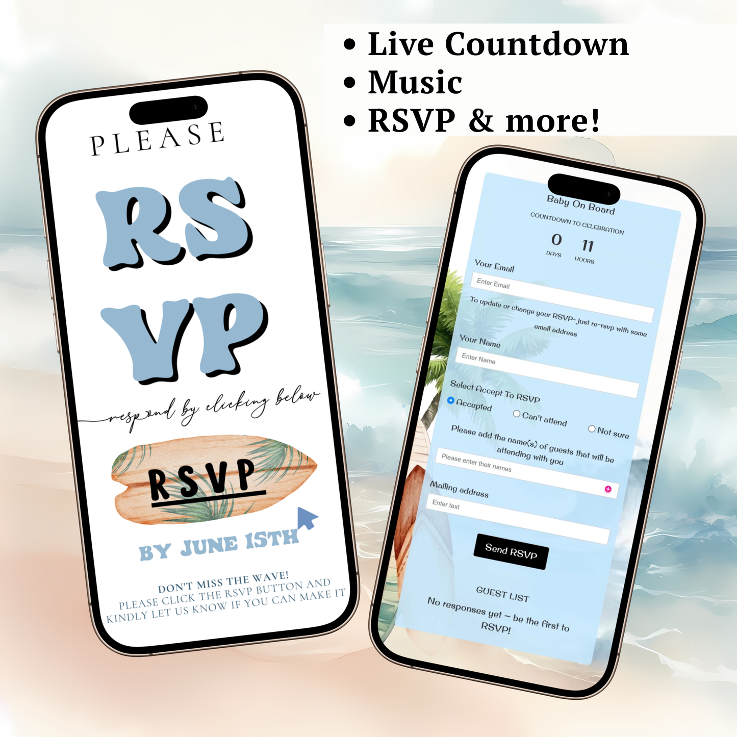 Baby on Board Website Invitation | Canva Website RSVP Template with Music | Boy Baby Shower