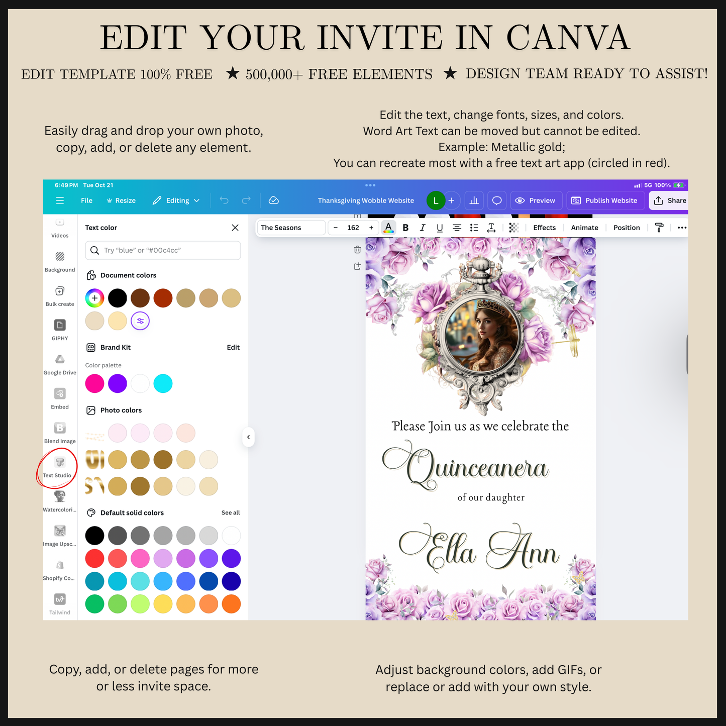 Lilac Quinceanera Video Invite | Animated Sweet 15 Quince Invite | Editable Canva Evite Template