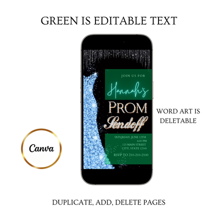 Blue Prom Send Off Video Invitation – Editable Canva Animated Invite