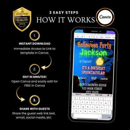 Halloween-Videoeinladung, animierte Einladung zum gruseligen Geburtstag für Jungen, bearbeitbare mobile Einladung zur Halloween-Party