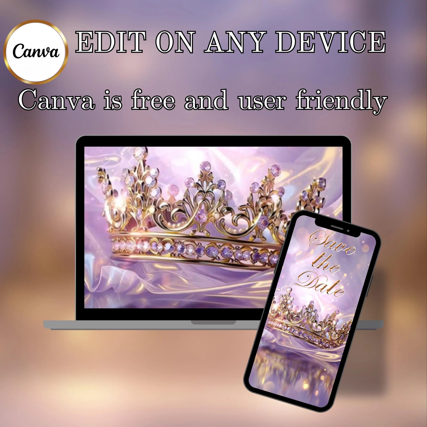 Lilac and Pink Quinceañera Video Invitation Canva Template with envelope opening