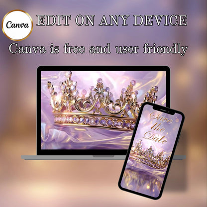 Lilac and Pink Quinceañera Video Invitation Canva Template with envelope opening