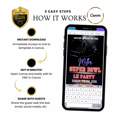 Super Bowl Party Video Invitation | Digital Football Game Day Invite | Editable Online Template