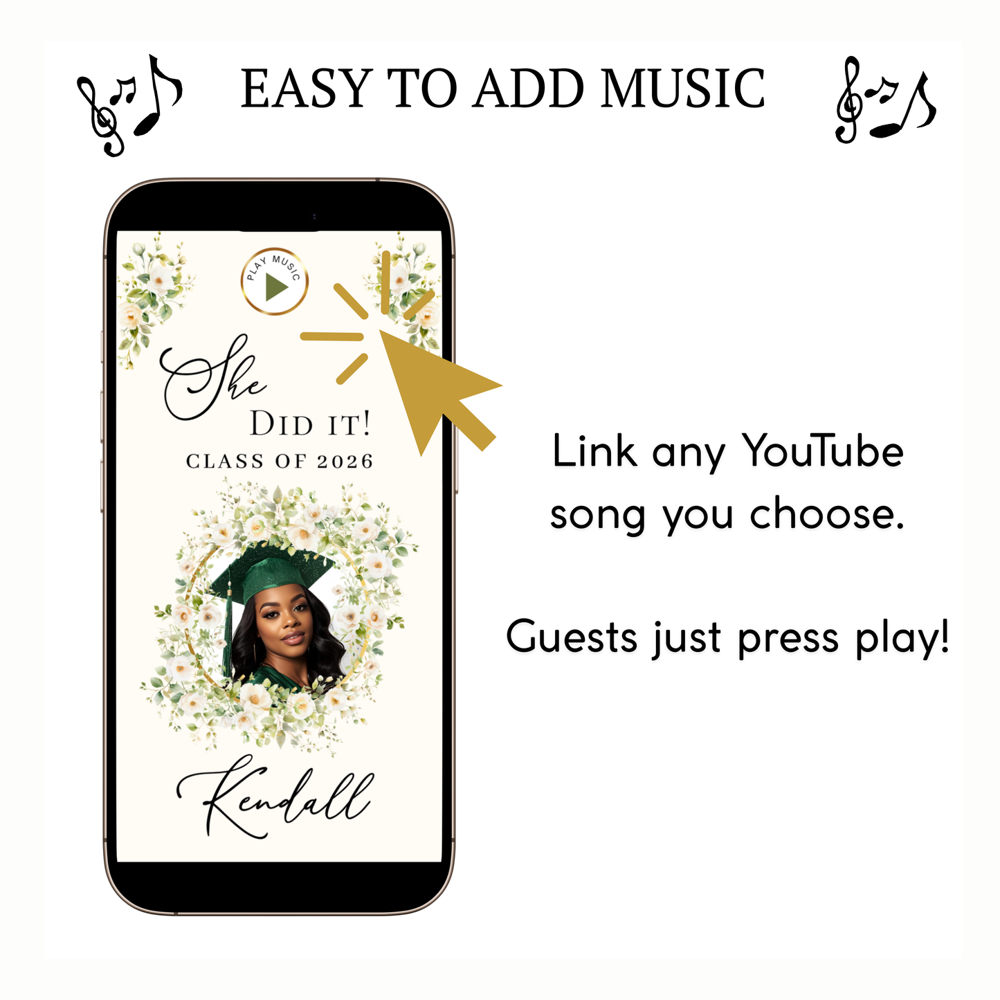 2026 Graduation Website Invitation | Canva Website RSVP Template with Music | Spring Floral for her