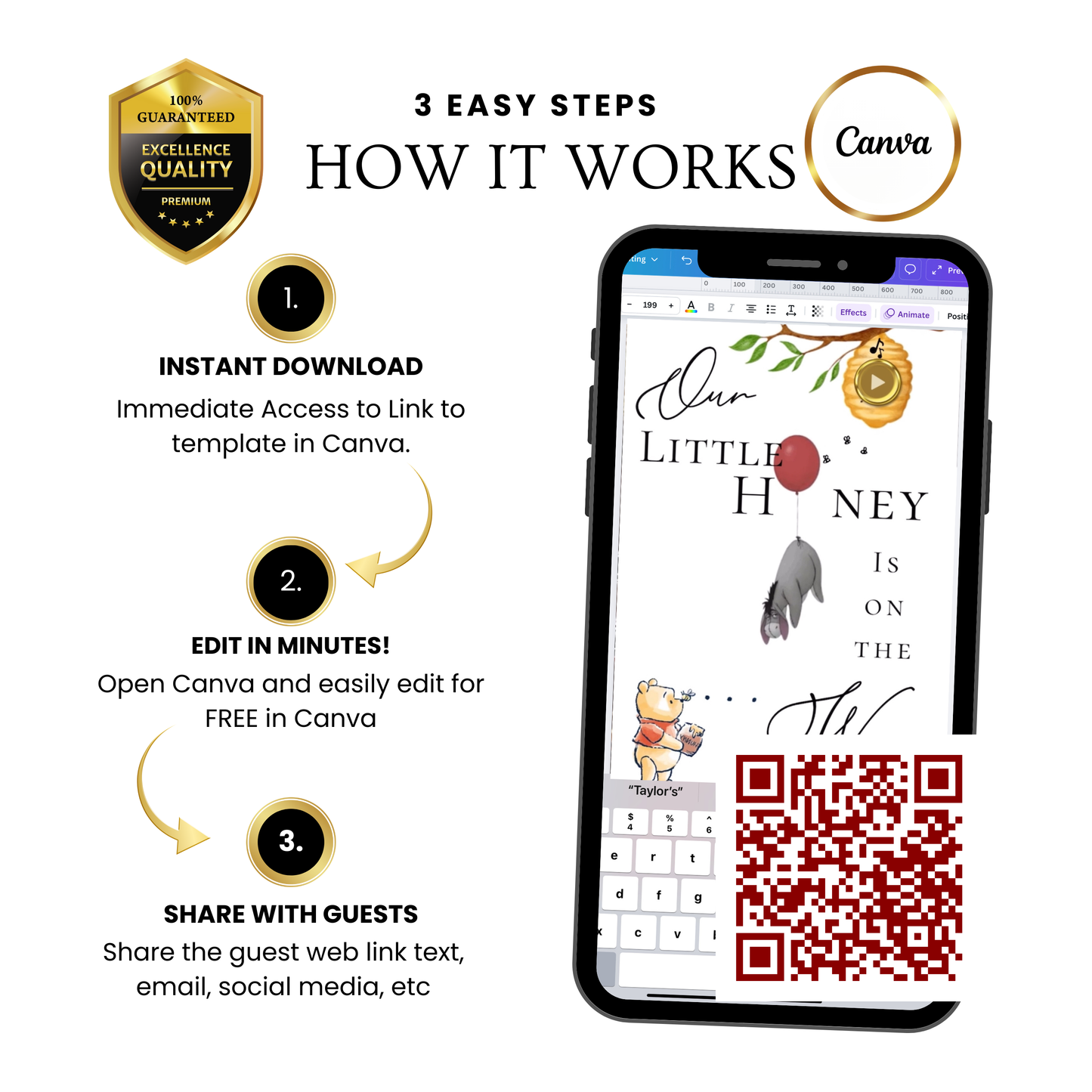 Classic Winnie the Pooh Baby Shower Invite Website with Music and RSVP | Pooh Bear Baby Shower Interactive SMS RSVP