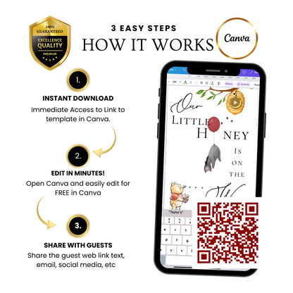 Classic Winnie the Pooh Baby Shower Invite Website with Music and RSVP | Pooh Bear Baby Shower Interactive SMS RSVP