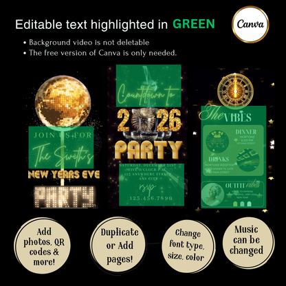 New Years Eve Invitation | Digital NYE Party Video Invite | Editable Online Template