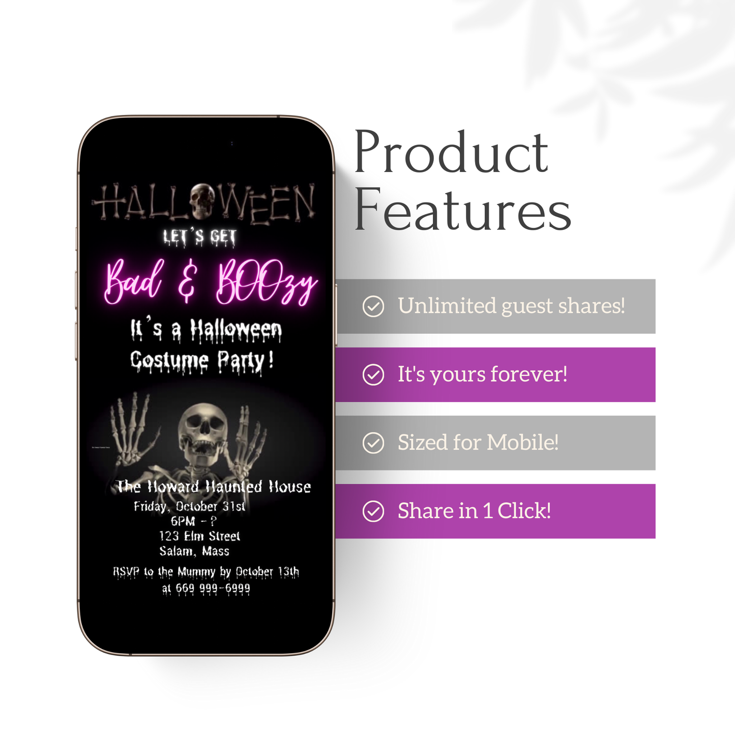 Halloween Video Invitation | Skeleton Animated Invite | Editable Halloween Bad and boozy Mobile Evite