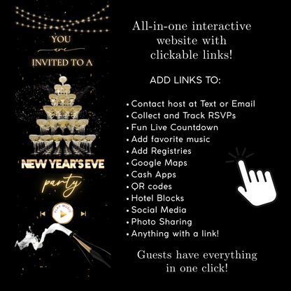 New Year’s Eve Party Website Invitation | NYE Party RSVP Website | Canva Website Template